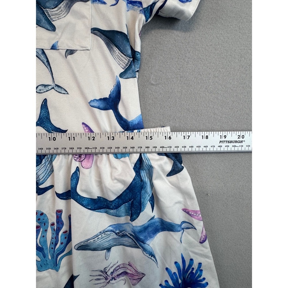 Whale Marine Life Pajama Set Short Sleeve Button Down Shorts XXL Blue White - Picture 4 of 8